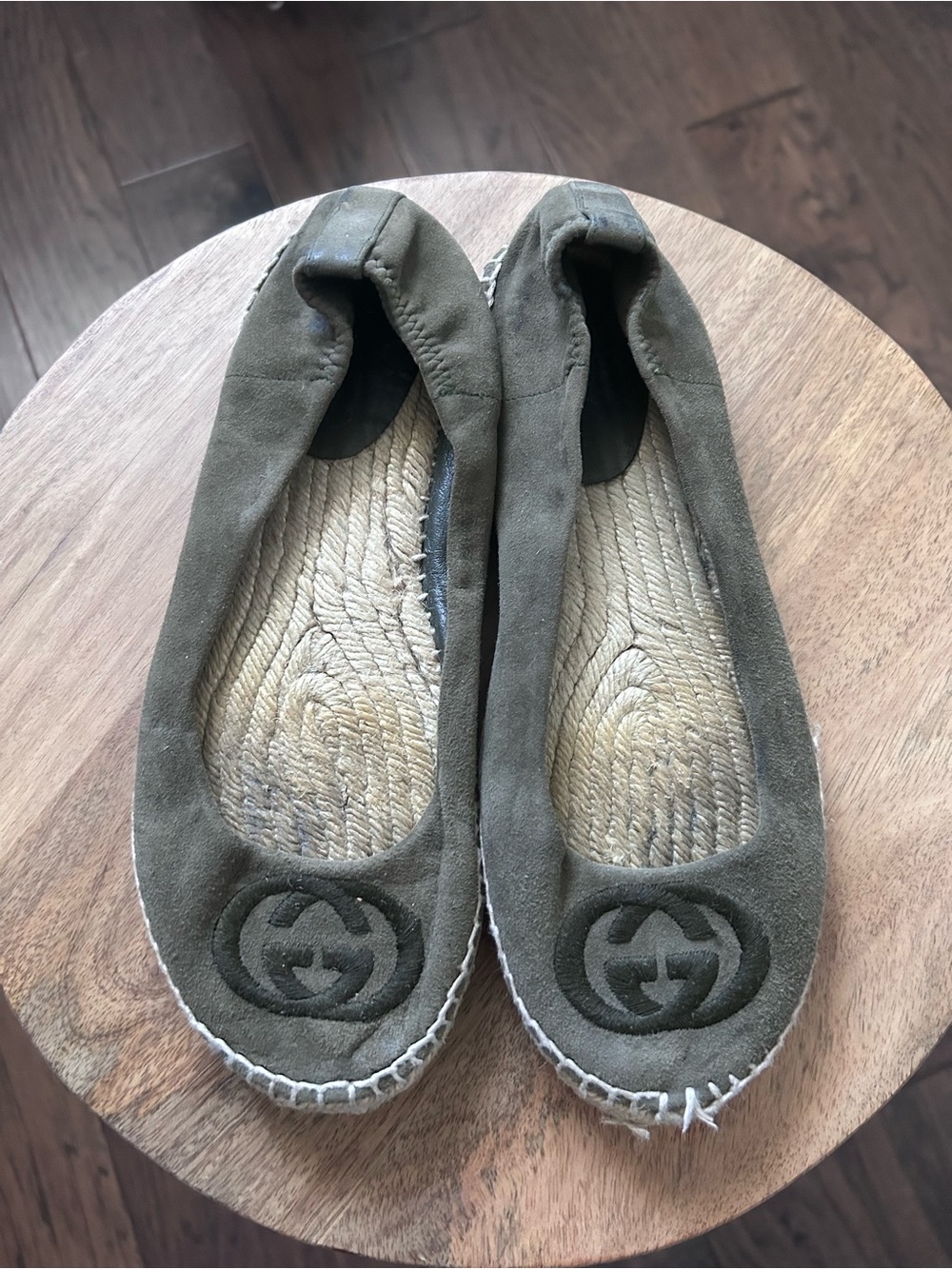 Gucci Olive Green Suede Espadrille Flats